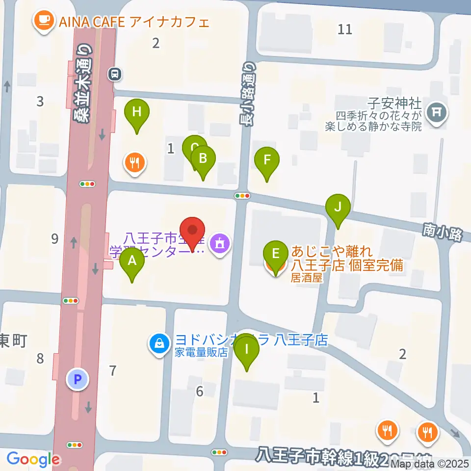 八王子クリエイトホール周辺のファミレス・ファーストフード一覧地図