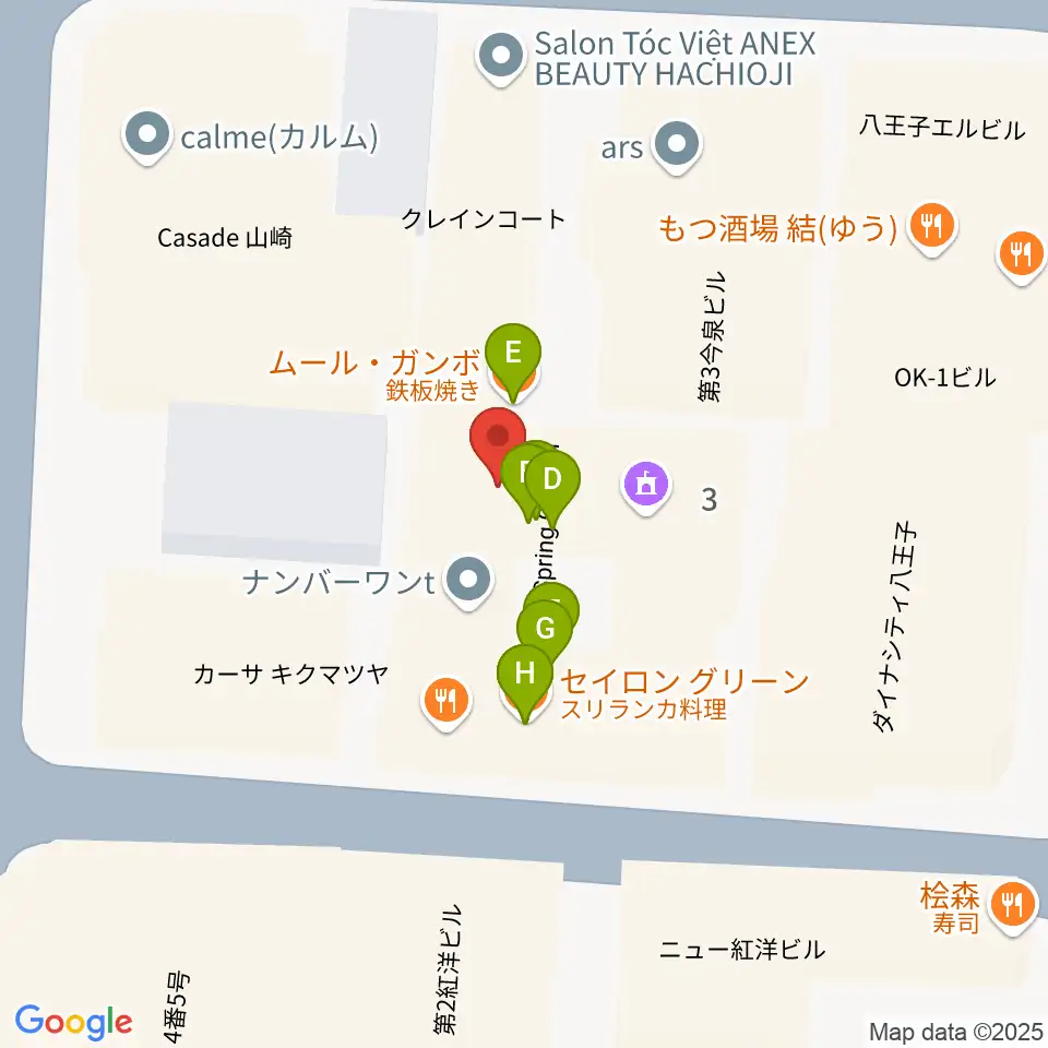 八王子ブッチャー周辺のファミレス・ファーストフード一覧地図