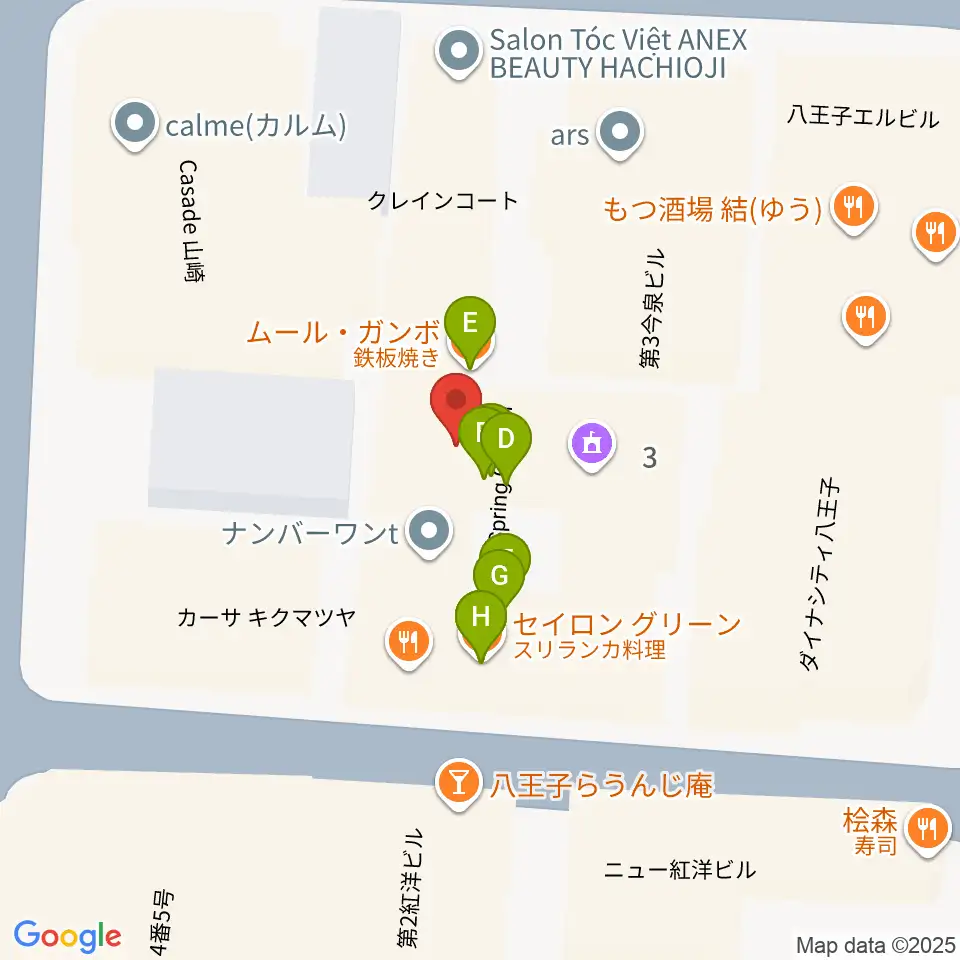 八王子ブッチャー周辺のファミレス・ファーストフード一覧地図