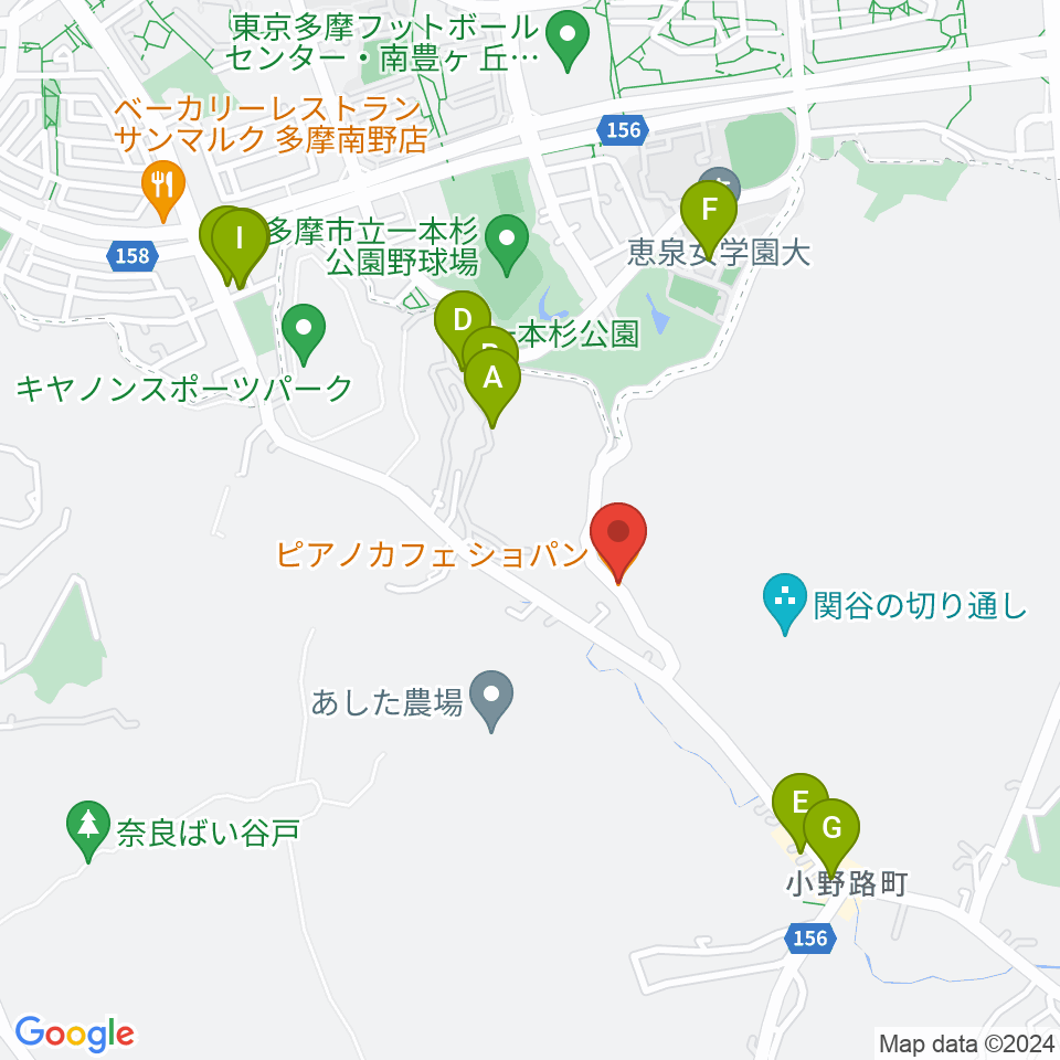 町田ピアノカフェショパン周辺のファミレス・ファーストフード一覧地図