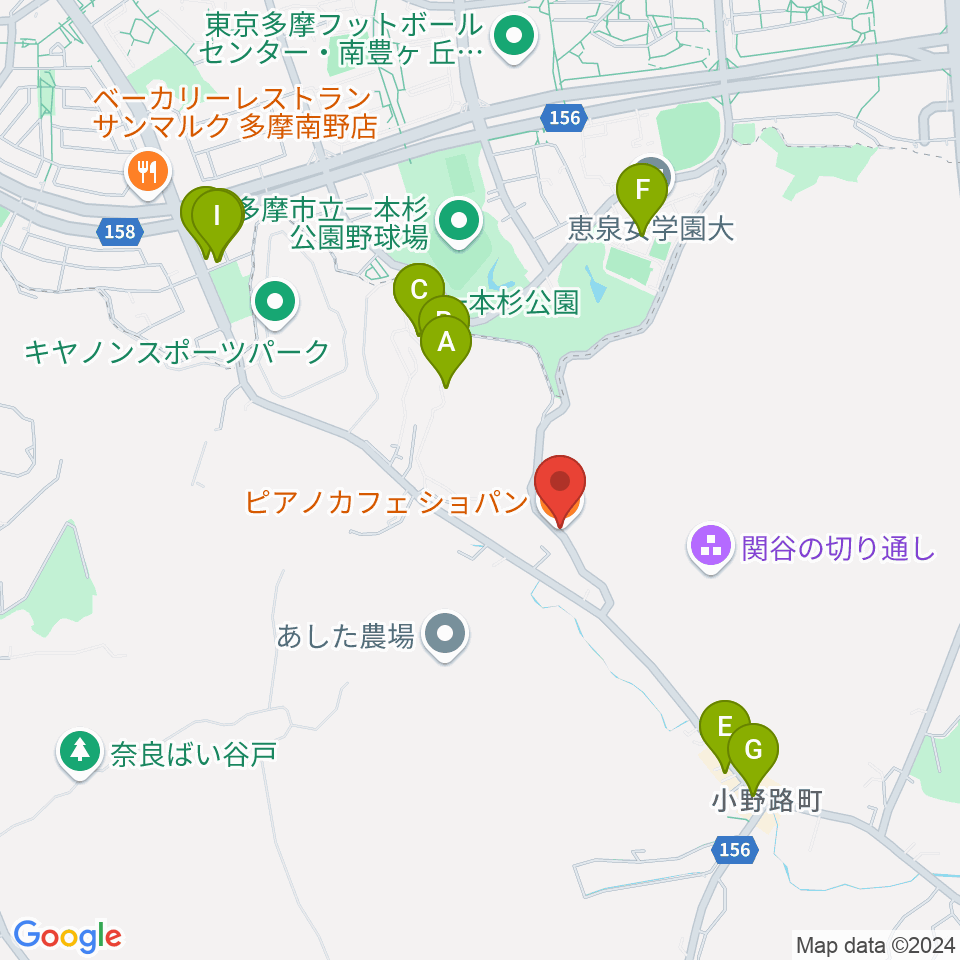 町田ピアノカフェショパン周辺のファミレス・ファーストフード一覧地図