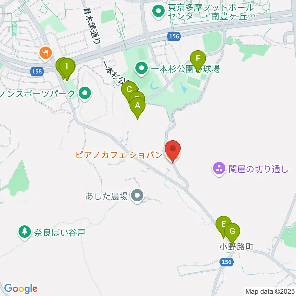 町田ピアノカフェショパン周辺のファミレス・ファーストフード一覧地図