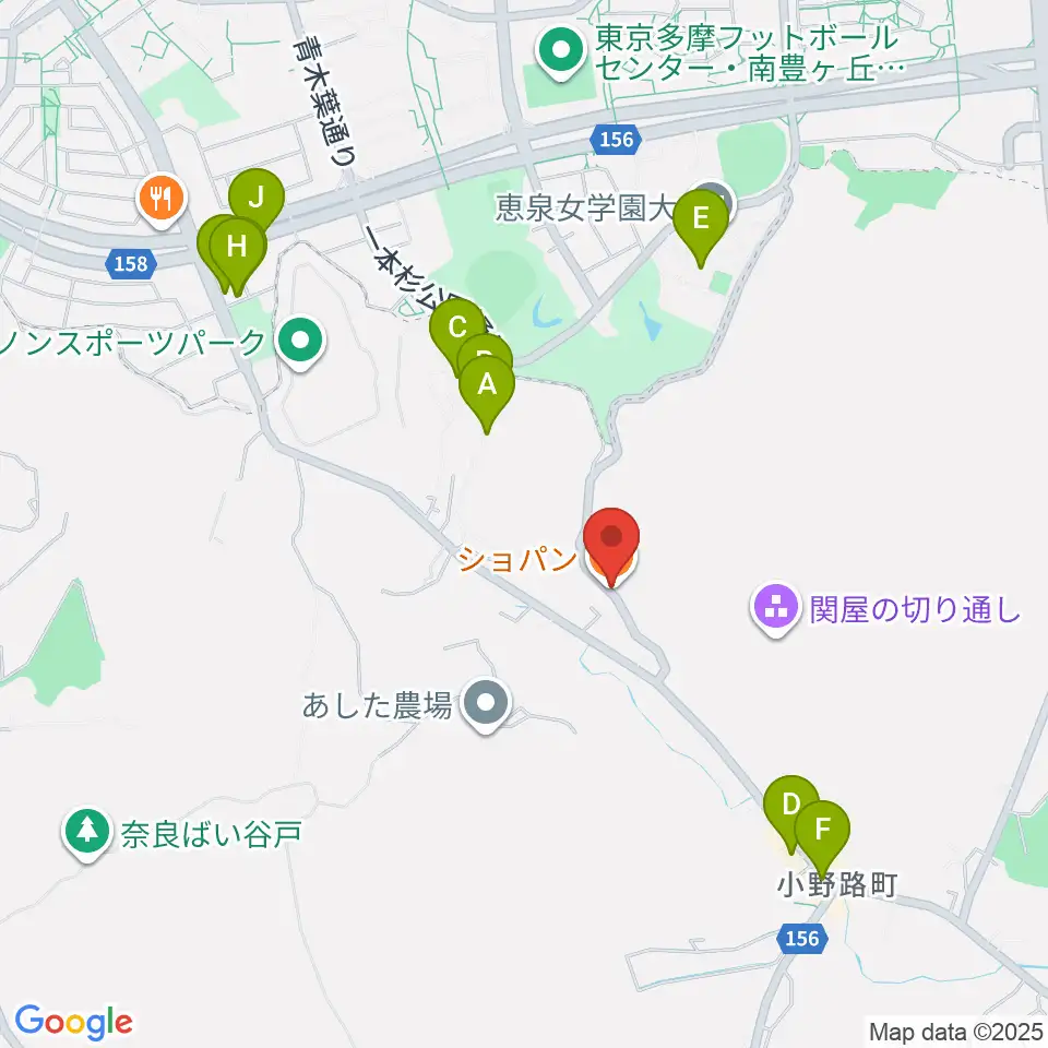 町田ピアノカフェショパン周辺のファミレス・ファーストフード一覧地図