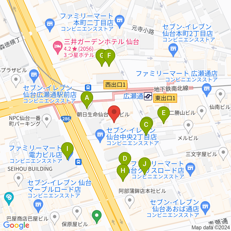 仙台ルフラン周辺のファミレス・ファーストフード一覧地図
