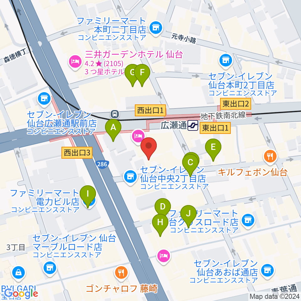 仙台ルフラン周辺のファミレス・ファーストフード一覧地図