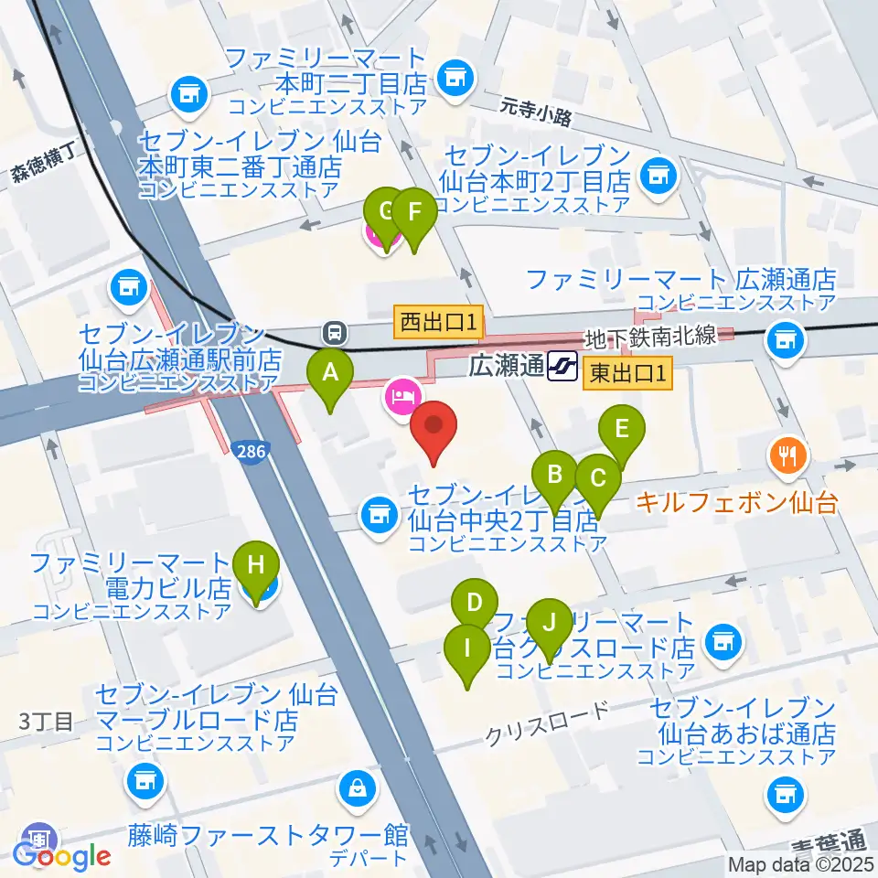 仙台ルフラン周辺のファミレス・ファーストフード一覧地図