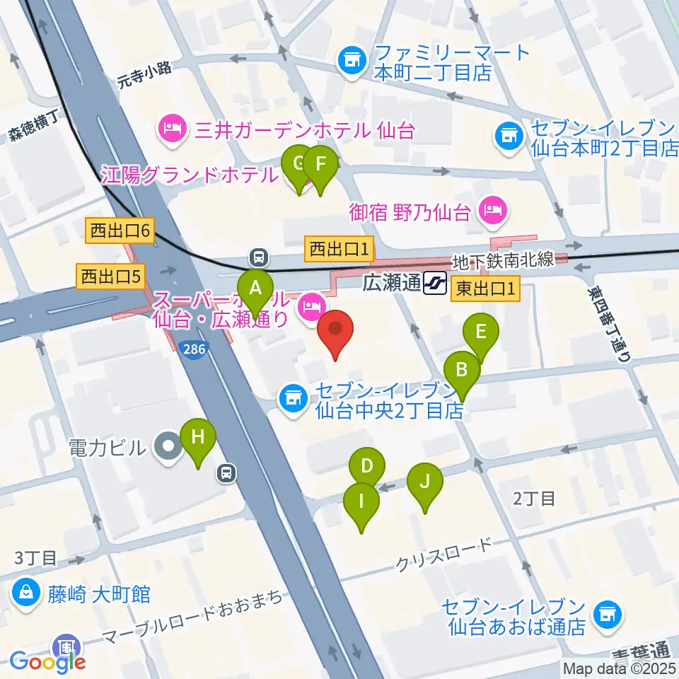 仙台ルフラン周辺のファミレス・ファーストフード一覧地図