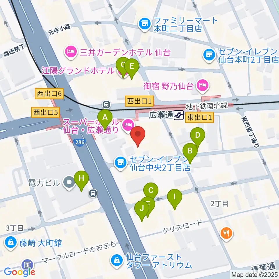 仙台ルフラン周辺のファミレス・ファーストフード一覧地図