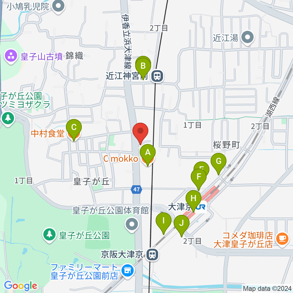 ヒラヤマ管楽器工房周辺のファミレス・ファーストフード一覧地図