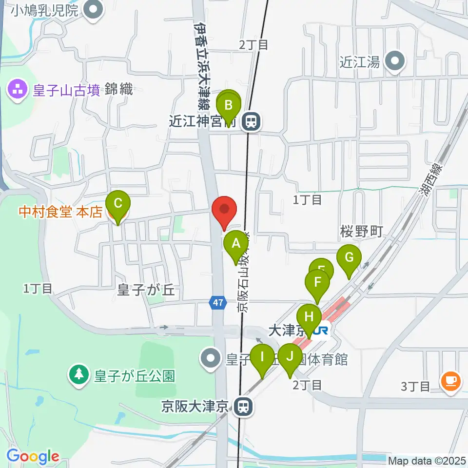 ヒラヤマ管楽器工房周辺のファミレス・ファーストフード一覧地図