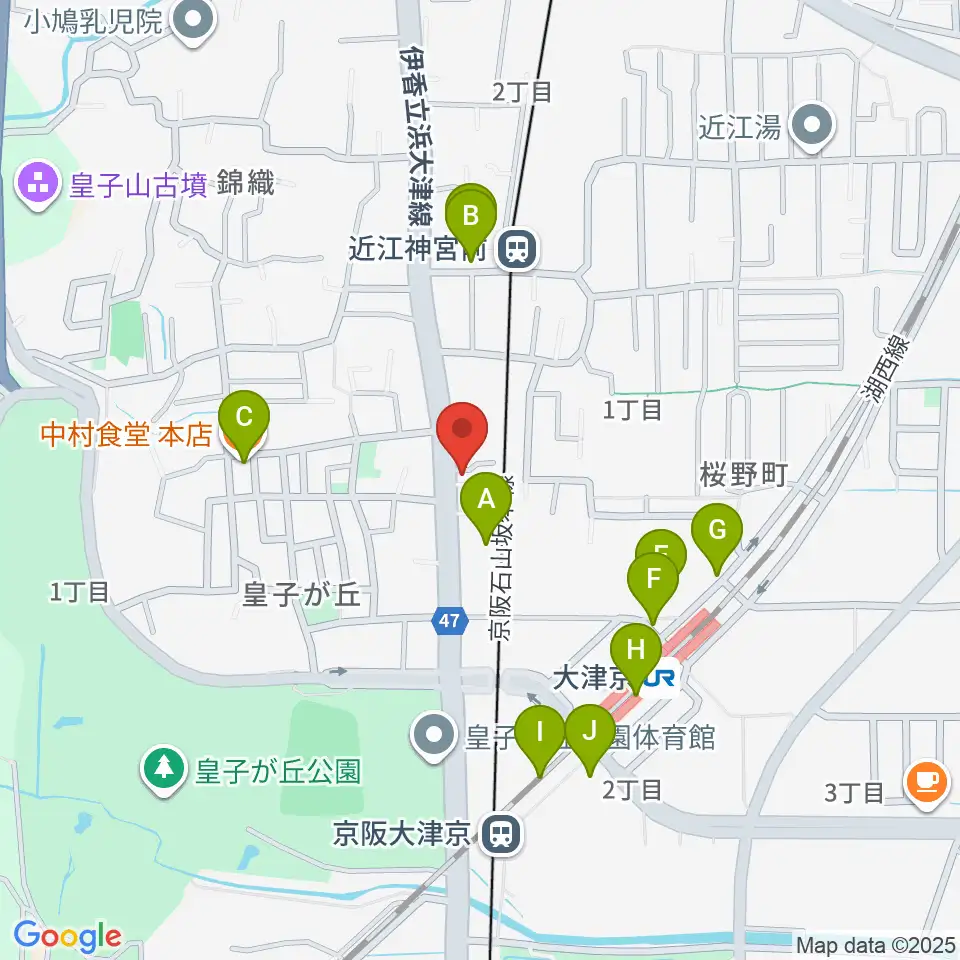 ヒラヤマ管楽器工房周辺のファミレス・ファーストフード一覧地図