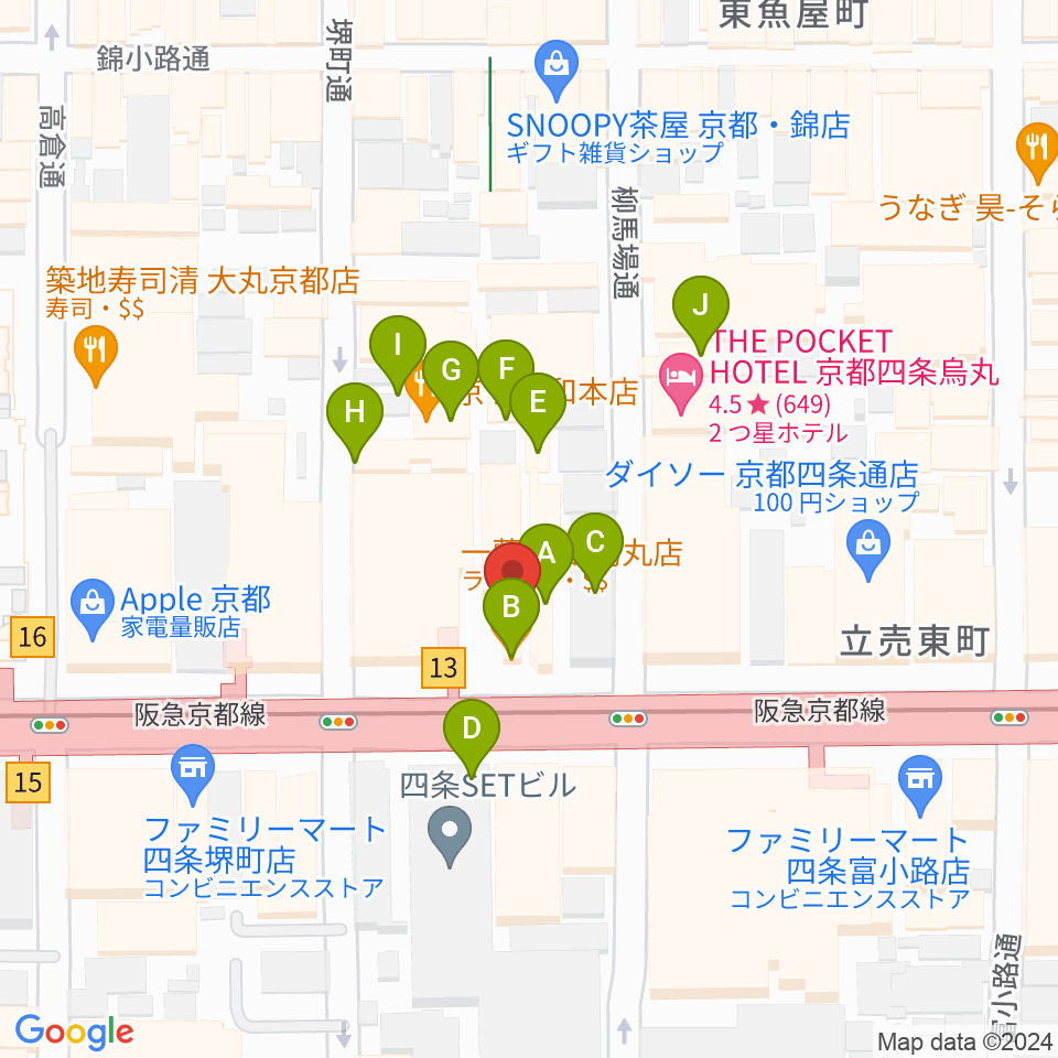 京都MUSE周辺のファミレス・ファーストフード一覧地図