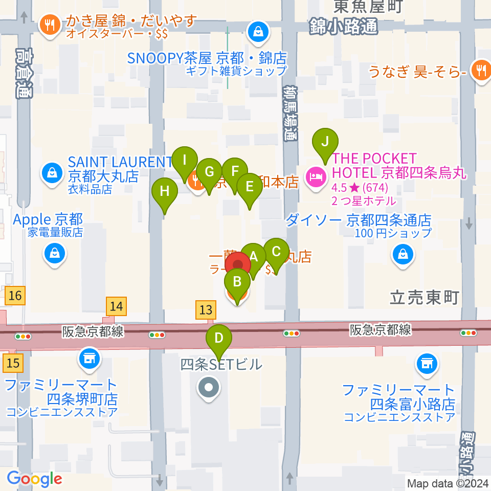 京都MUSE周辺のファミレス・ファーストフード一覧地図