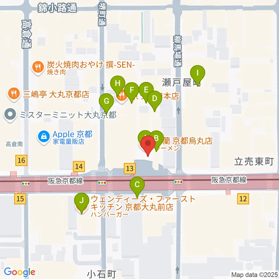 京都MUSE周辺のファミレス・ファーストフード一覧地図