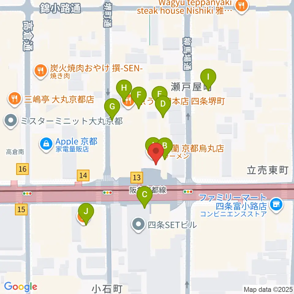 京都MUSE周辺のファミレス・ファーストフード一覧地図