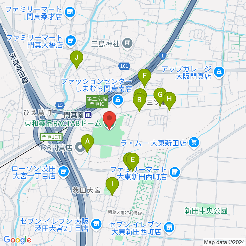 東和薬品RACTABドーム周辺のファミレス・ファーストフード一覧地図