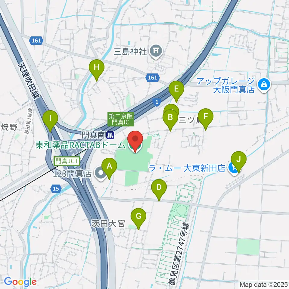 東和薬品RACTABドーム周辺のファミレス・ファーストフード一覧地図