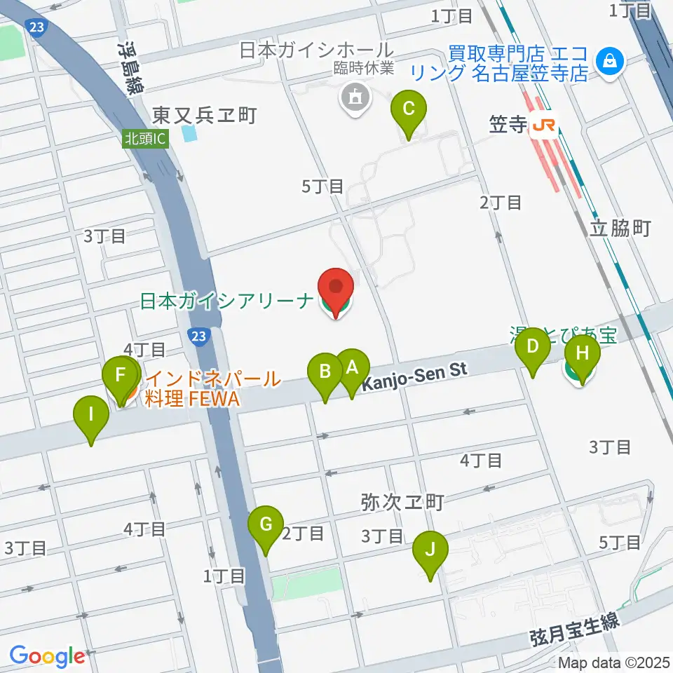 日本ガイシアリーナ周辺のファミレス・ファーストフード一覧地図