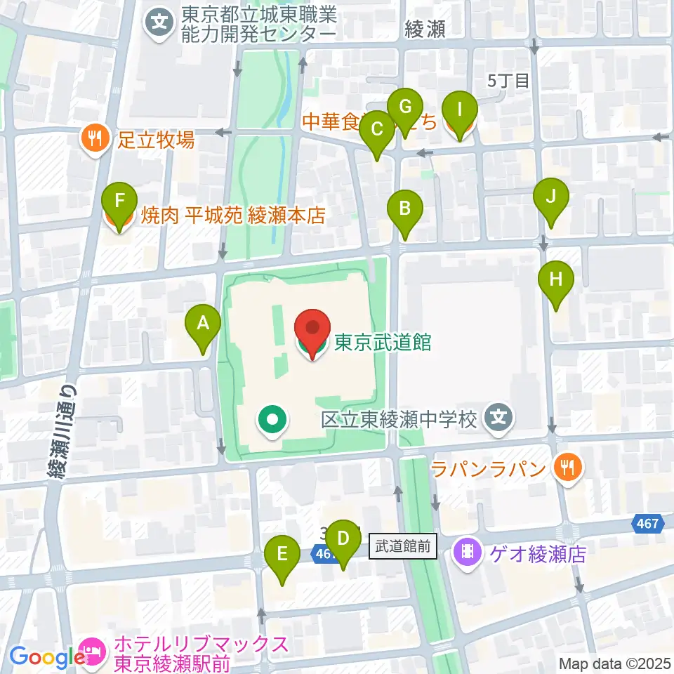東京武道館周辺のファミレス・ファーストフード一覧地図