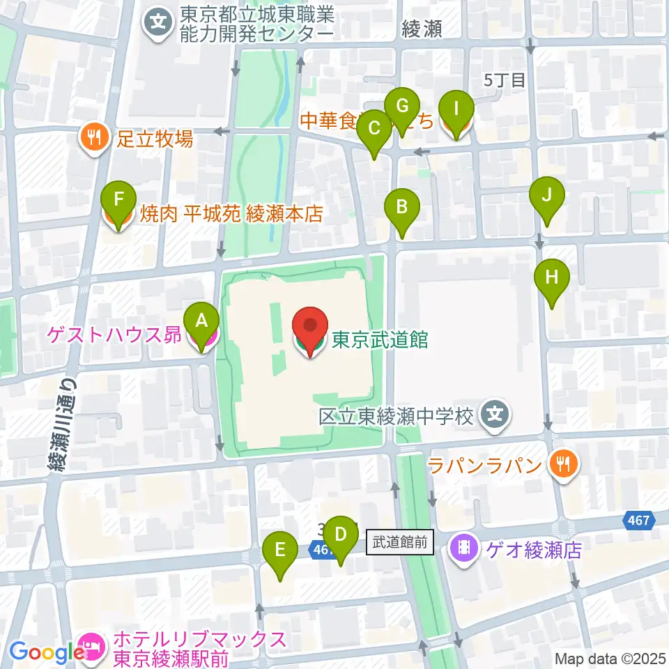 東京武道館周辺のファミレス・ファーストフード一覧地図