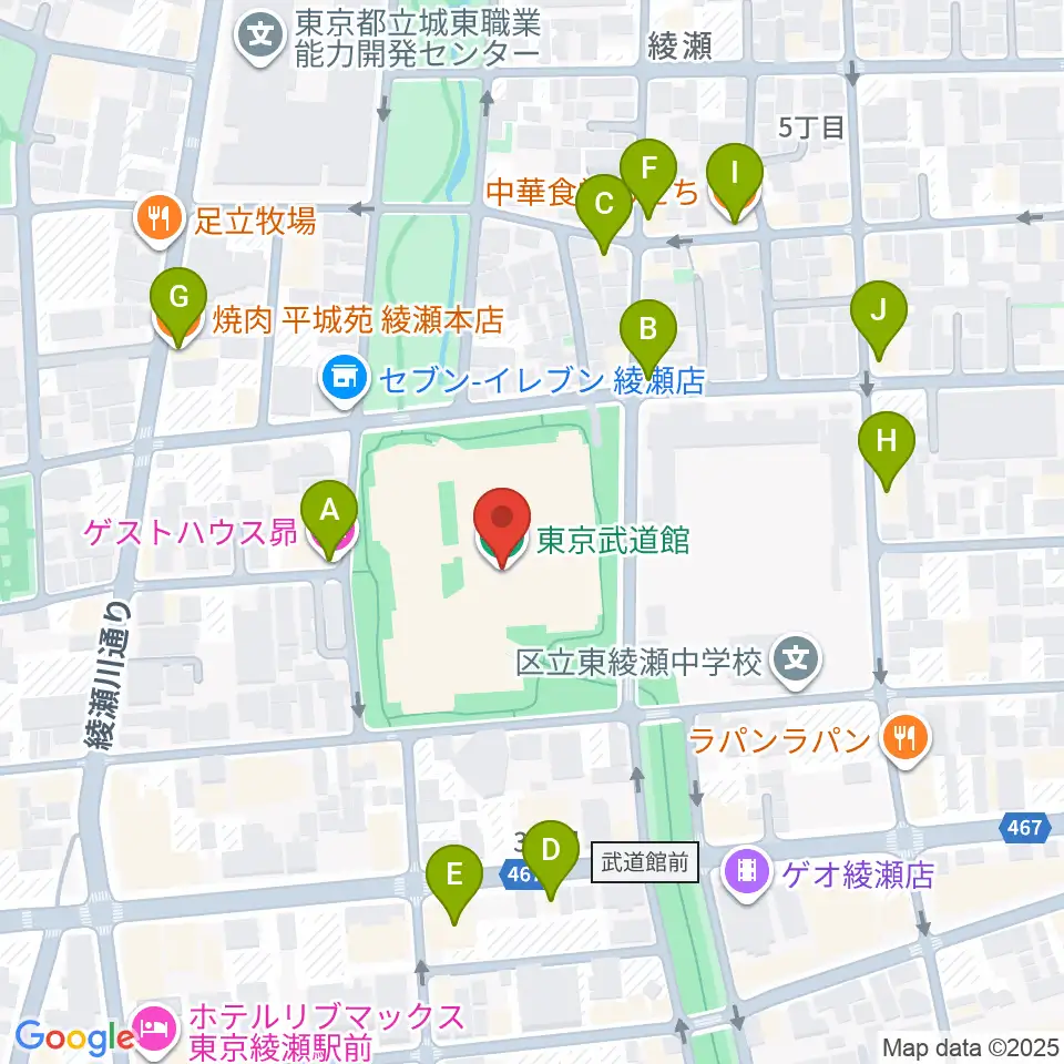 東京武道館周辺のファミレス・ファーストフード一覧地図