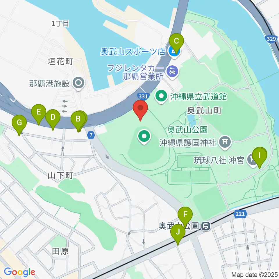 沖縄セルラースタジアム那覇周辺のファミレス・ファーストフード一覧地図