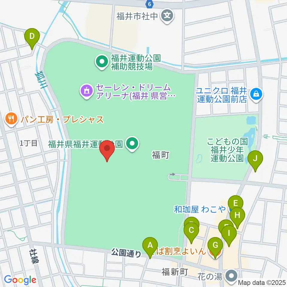 セーレン・ドリームスタジアム周辺のファミレス・ファーストフード一覧地図