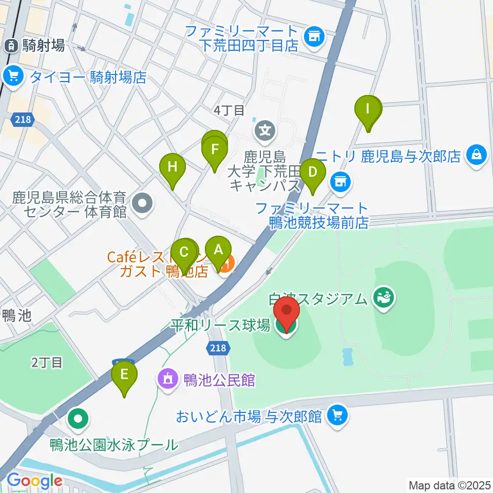 平和リース球場周辺のファミレス・ファーストフード一覧地図