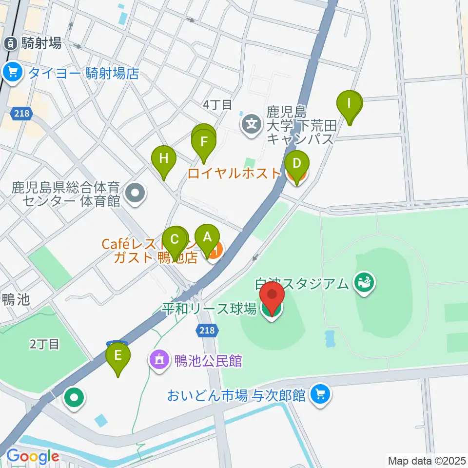 平和リース球場周辺のファミレス・ファーストフード一覧地図