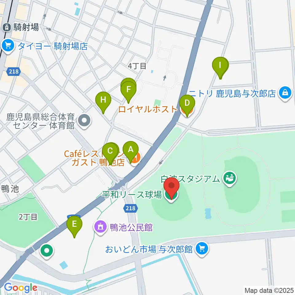 平和リース球場周辺のファミレス・ファーストフード一覧地図