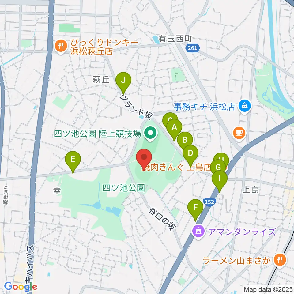 浜松球場周辺のファミレス・ファーストフード一覧地図