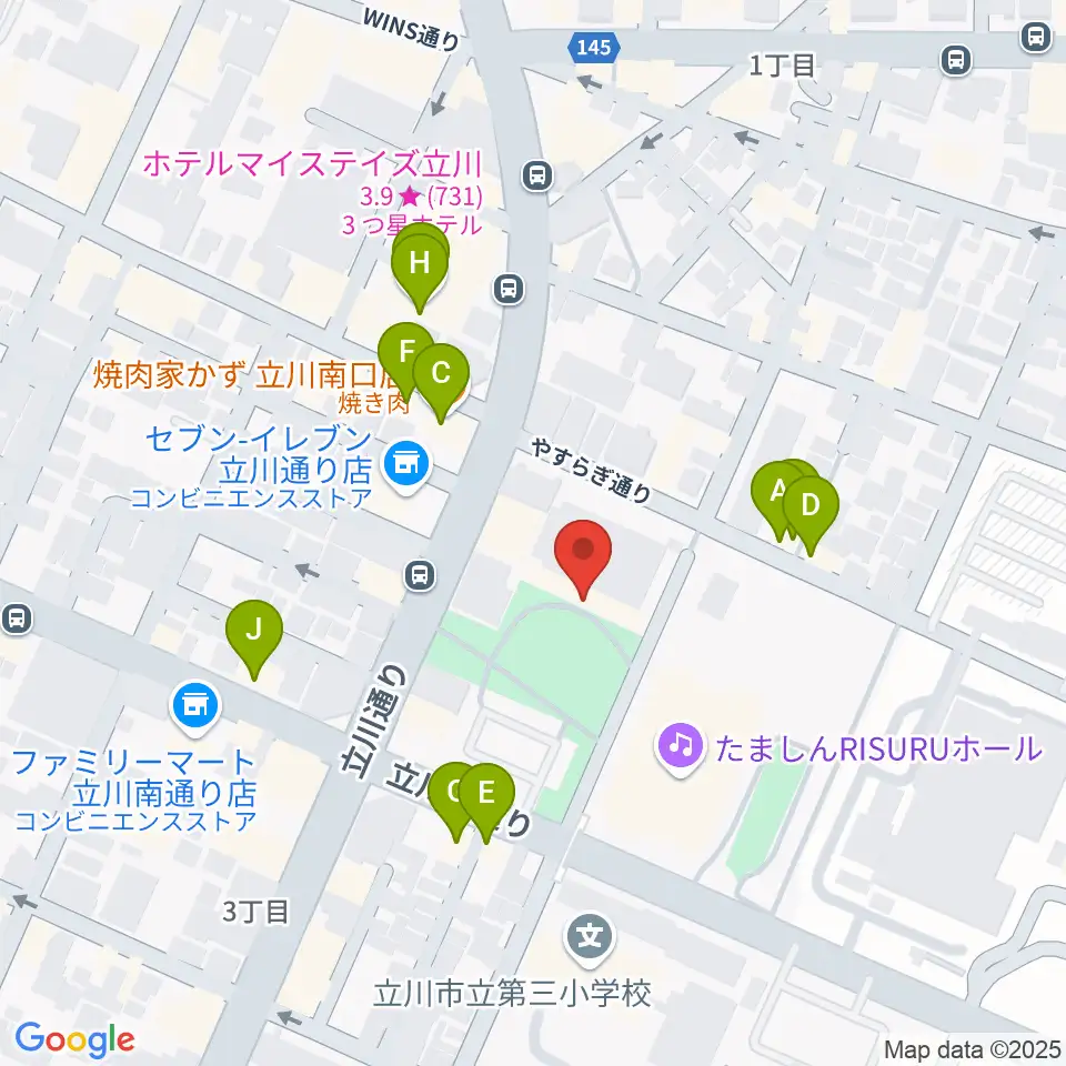 立川市子ども未来センター周辺のファミレス・ファーストフード一覧地図