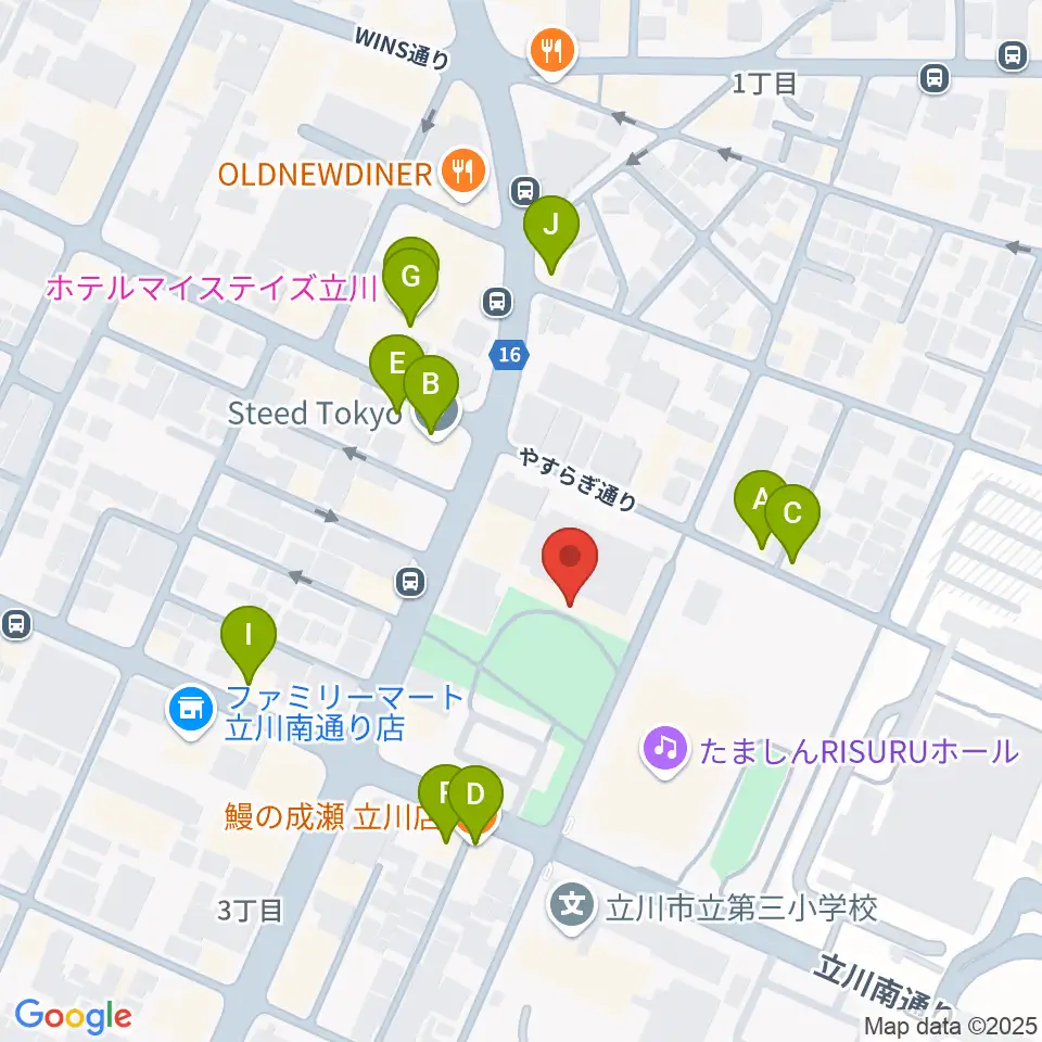 立川市子ども未来センター周辺のファミレス・ファーストフード一覧地図