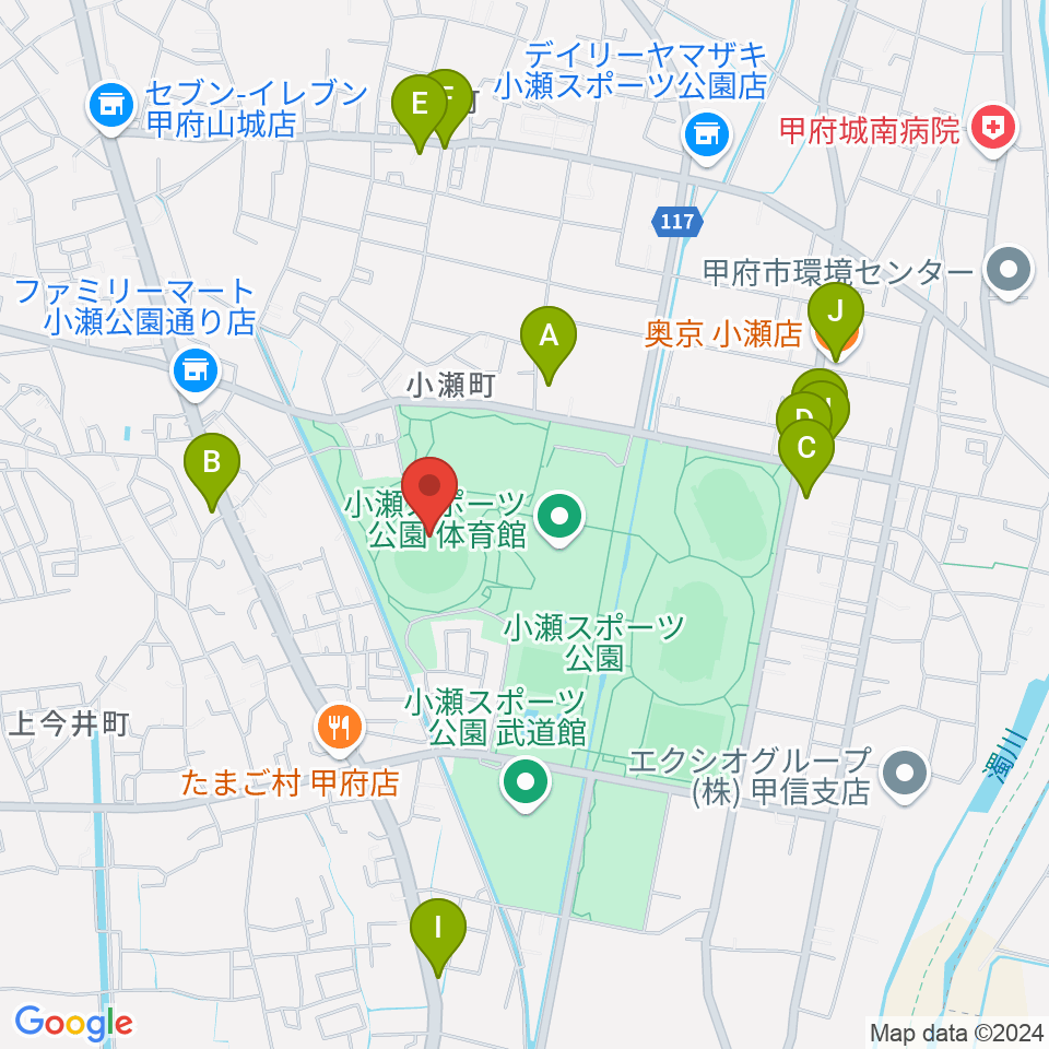 山日YBS球場周辺のファミレス・ファーストフード一覧地図