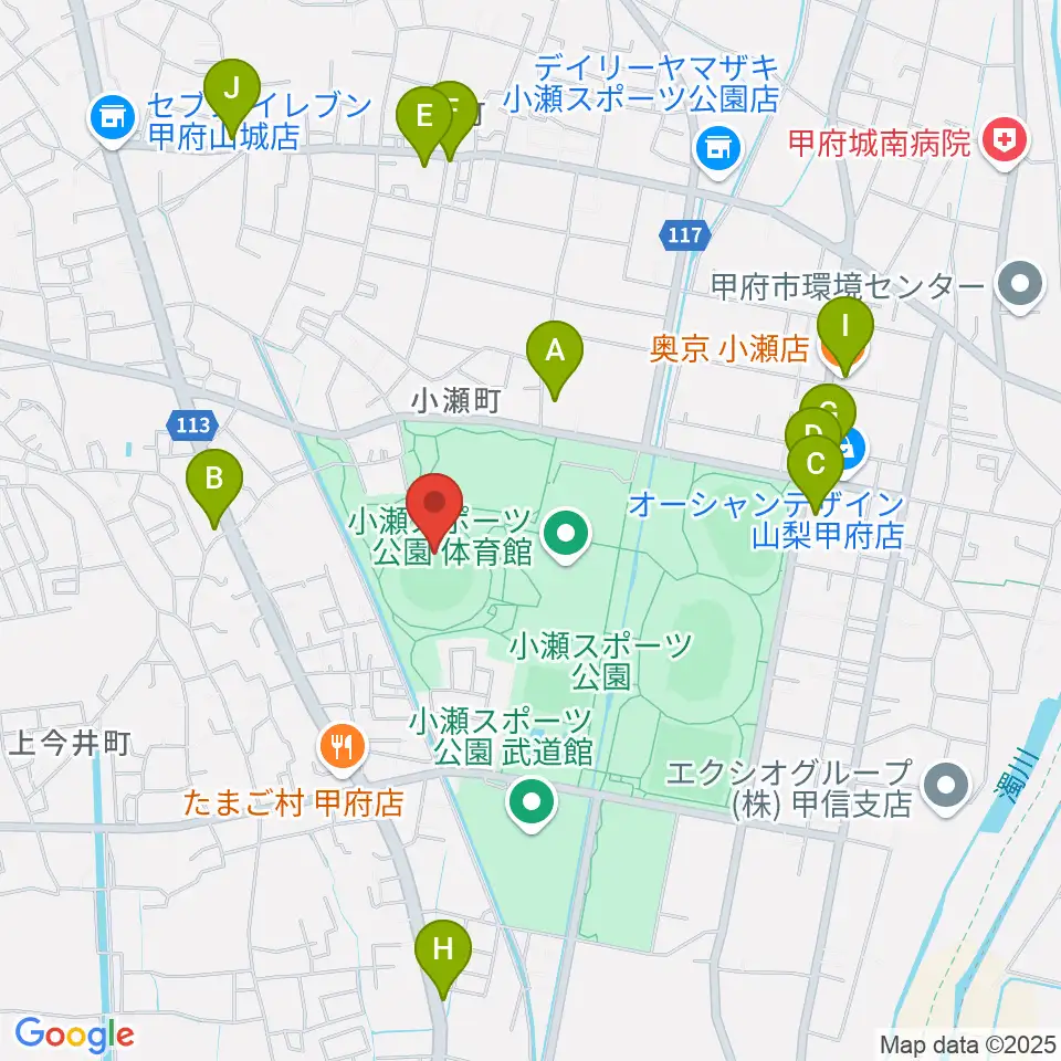山日YBS球場周辺のファミレス・ファーストフード一覧地図