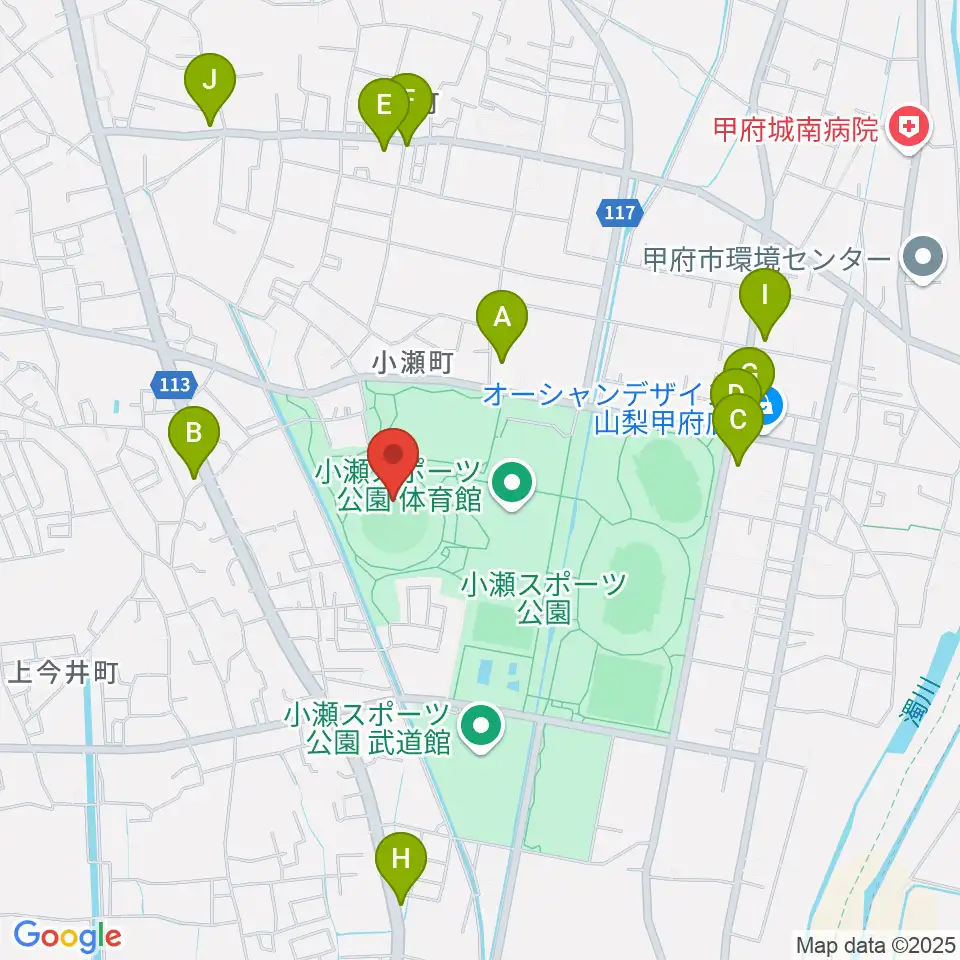 山日YBS球場周辺のファミレス・ファーストフード一覧地図