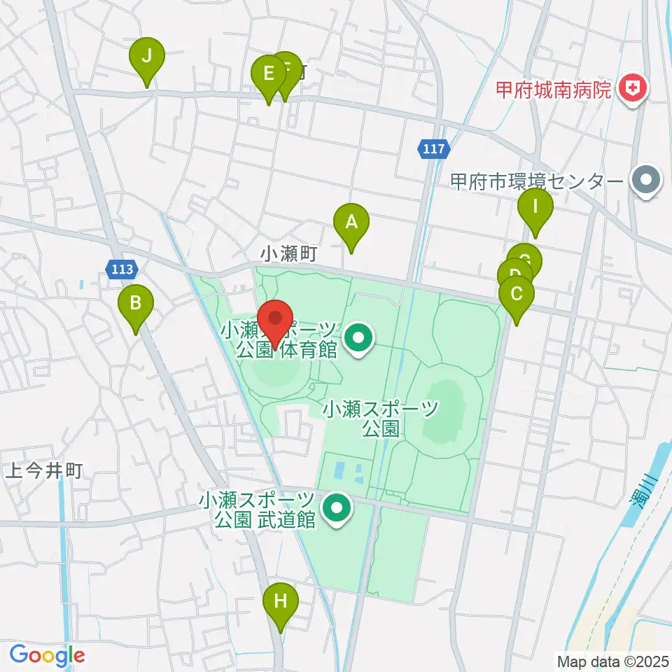 山日YBS球場周辺のファミレス・ファーストフード一覧地図