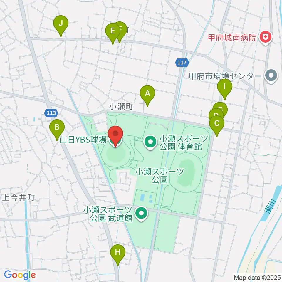 山日YBS球場周辺のファミレス・ファーストフード一覧地図