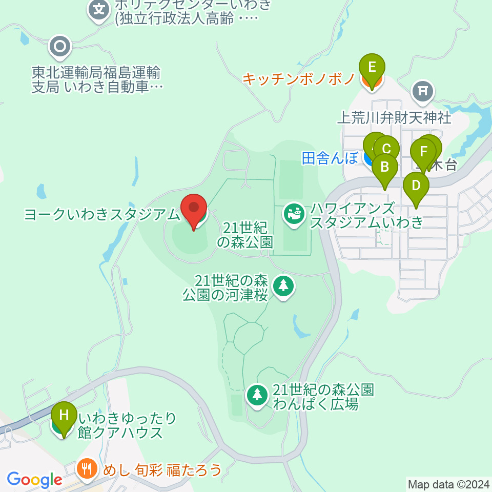 ヨークいわきスタジアム周辺のファミレス・ファーストフード一覧地図