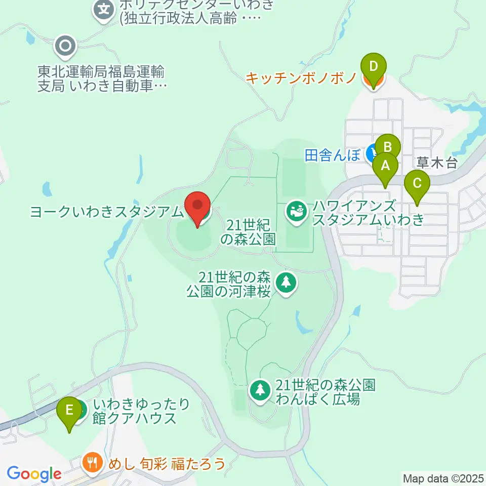 ヨークいわきスタジアム周辺のファミレス・ファーストフード一覧地図