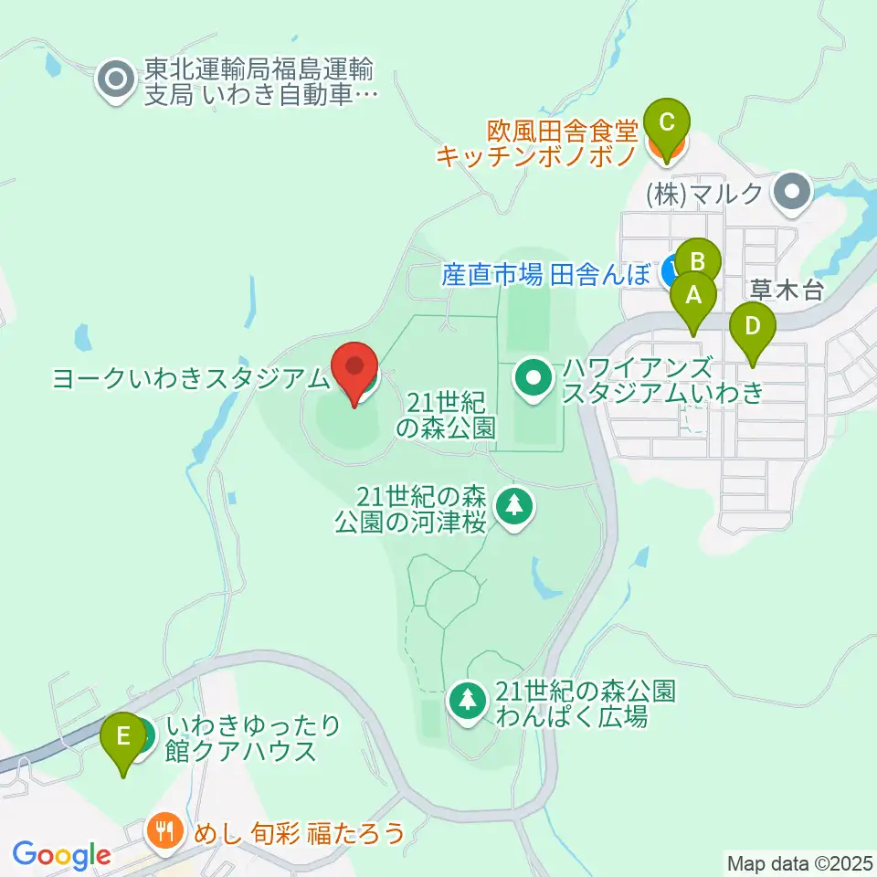 ヨークいわきスタジアム周辺のファミレス・ファーストフード一覧地図