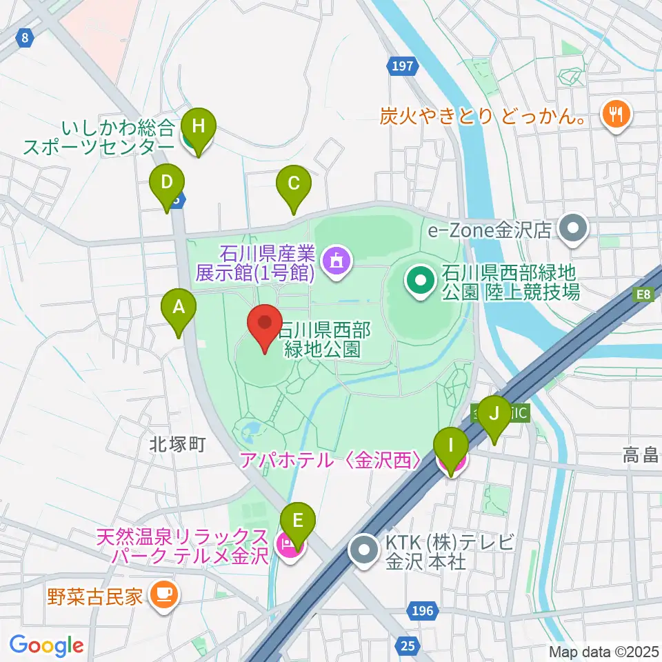 石川県立野球場周辺のファミレス・ファーストフード一覧地図