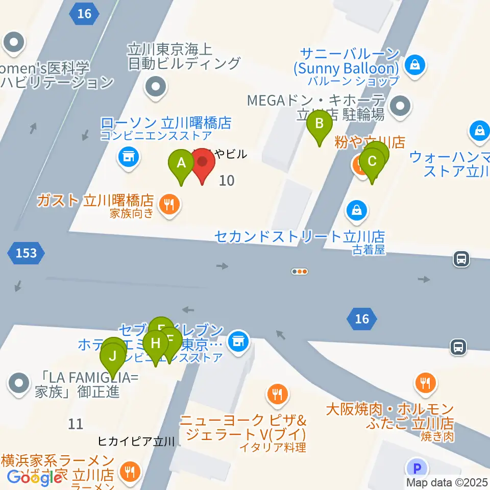 ディスクユニオン立川店周辺のファミレス・ファーストフード一覧地図