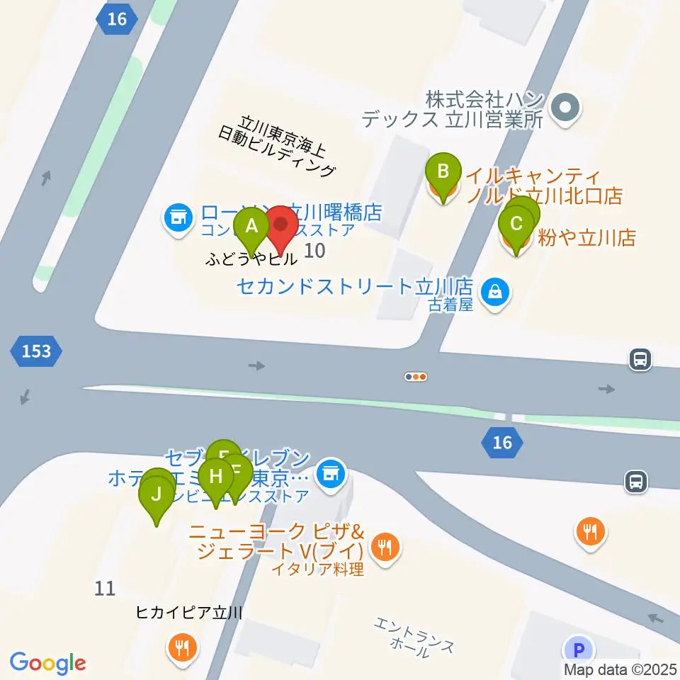 ディスクユニオン立川店周辺のファミレス・ファーストフード一覧地図
