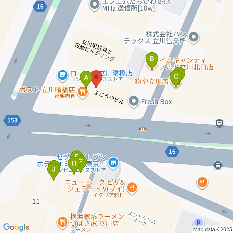ディスクユニオン立川店周辺のファミレス・ファーストフード一覧地図