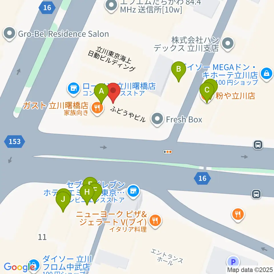 ディスクユニオン立川店周辺のファミレス・ファーストフード一覧地図