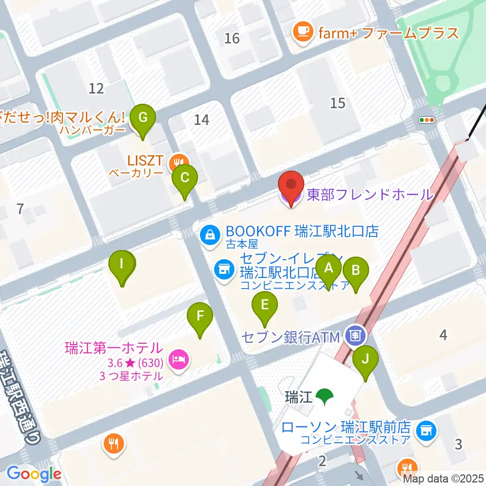 東部フレンドホール周辺のファミレス・ファーストフード一覧地図