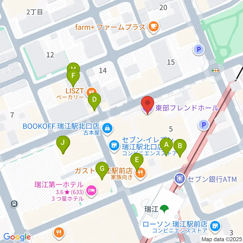 東部フレンドホール周辺のファミレス・ファーストフード一覧地図