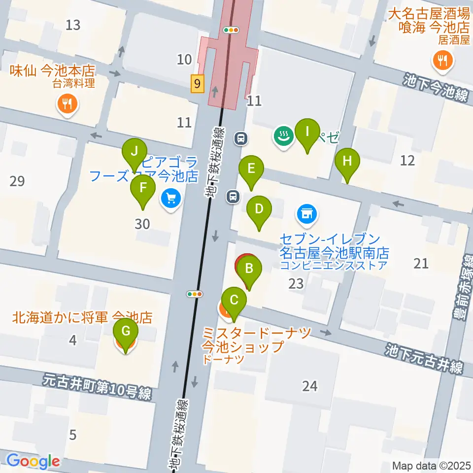 今池GROW周辺のファミレス・ファーストフード一覧地図
