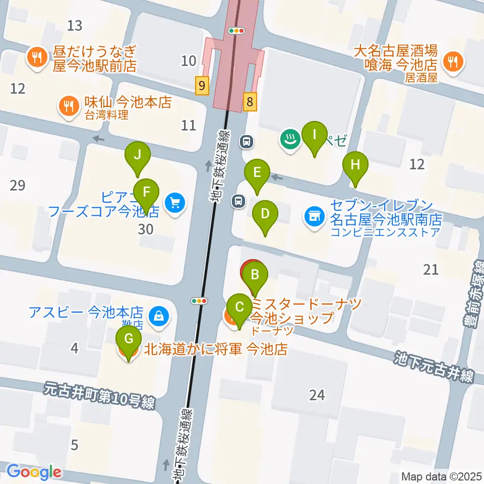 今池GROW周辺のファミレス・ファーストフード一覧地図